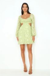 Dainty Long Sleeve Mini Dress Green